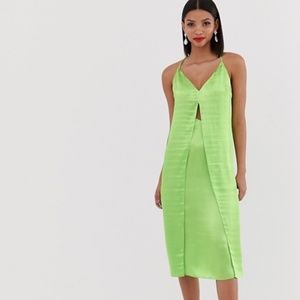 Sexy green Satin Slip Dress With Cut Outs